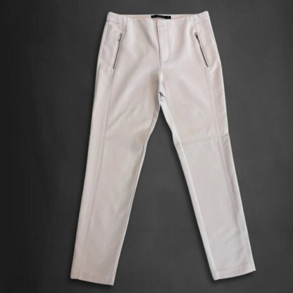 Zara Basic Trouser Pants Cotton Blend Stretch Slim Fit Faux Pocket Pastel Pink L - Picture 1 of 9